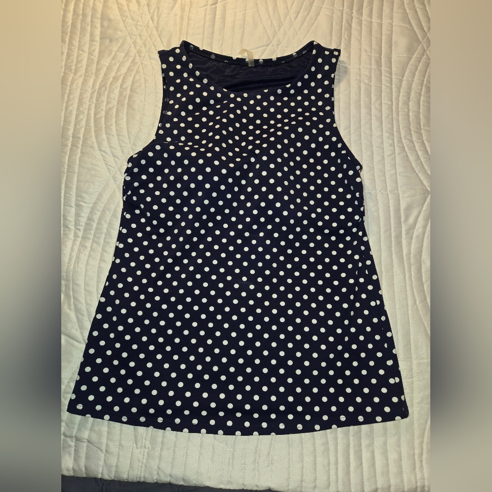 Lands End Swim Suit Top. Modest, Full Coverage.  Blue With White Dots.  Size 8